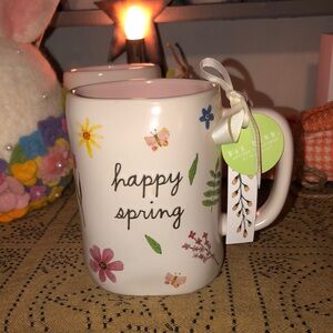 Rae Dunn White HAPPY SPRING Mug with Colorful Flowers All Over